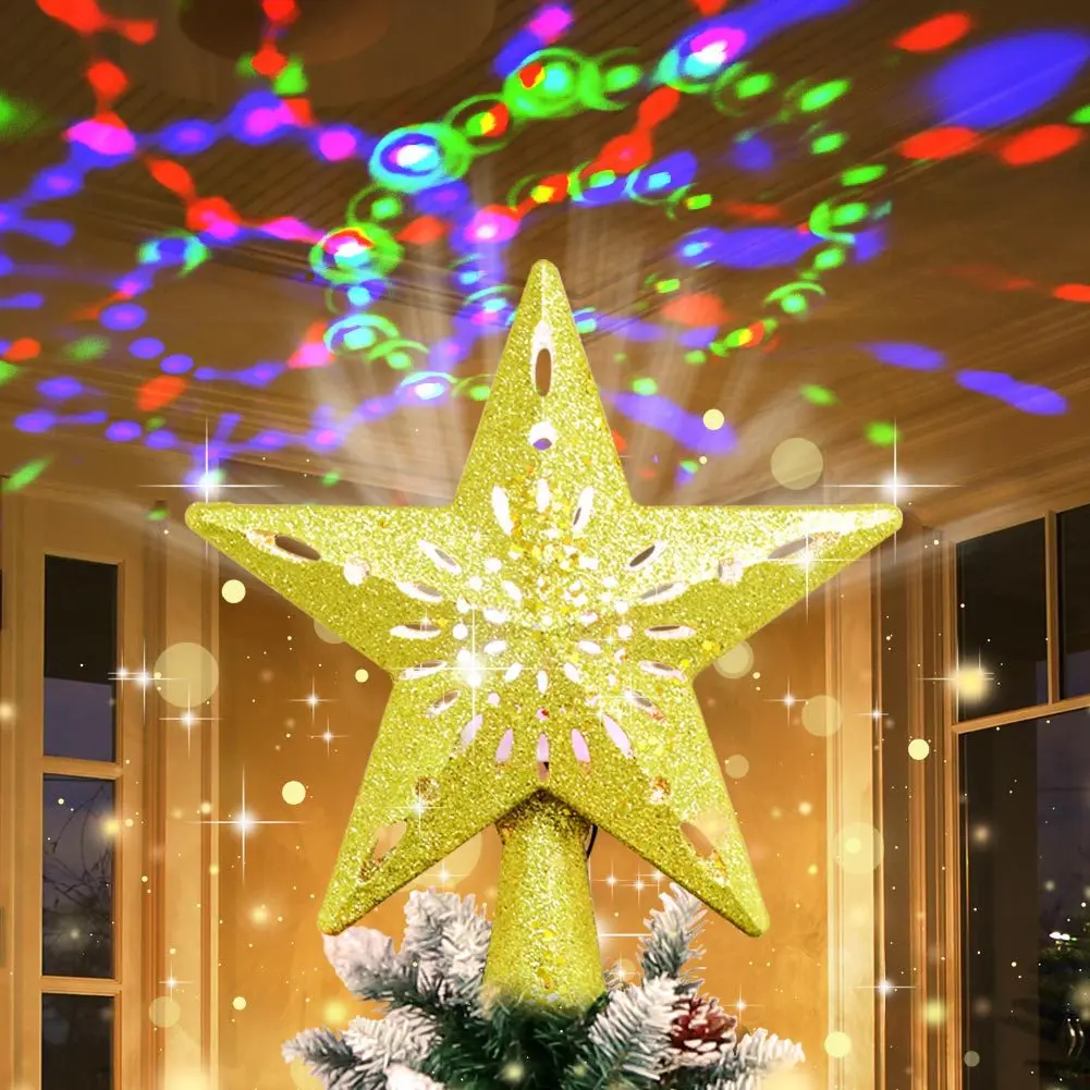 LED Christmas Tree Top Projection Light Creative 3D Rotating Golden Projection Light Christmas Decoration