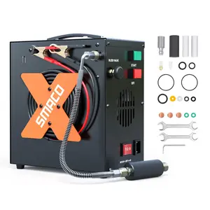 SMACO PCP Air Compressor 4500Psi/30Mpa - High Pressure HPA Pump Fill Station for Scuba Divers, Adventurers & Paintball Enthusiasts | Oil-Free, Auto-Stop Function | 12V DC & 110V AC Compatible with Water/Oil Separator & Air-Cooled System