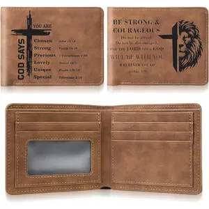 Hillban 2 Pcs Christian Gifts Leather Wallet for Men - Engraved Christian Leather Wallet Bible Verse Faith for Father's Day Husband Dad Grandpa Christmas Birthday Inspiring Gift (Classic Style)