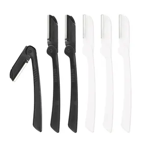 VOCOSTE 6pcs Eyebrow Razor for Women, Foldable Facial Razor, Stainless Steel Eyebrow Trimmer Skin Leveling Tool, Black White