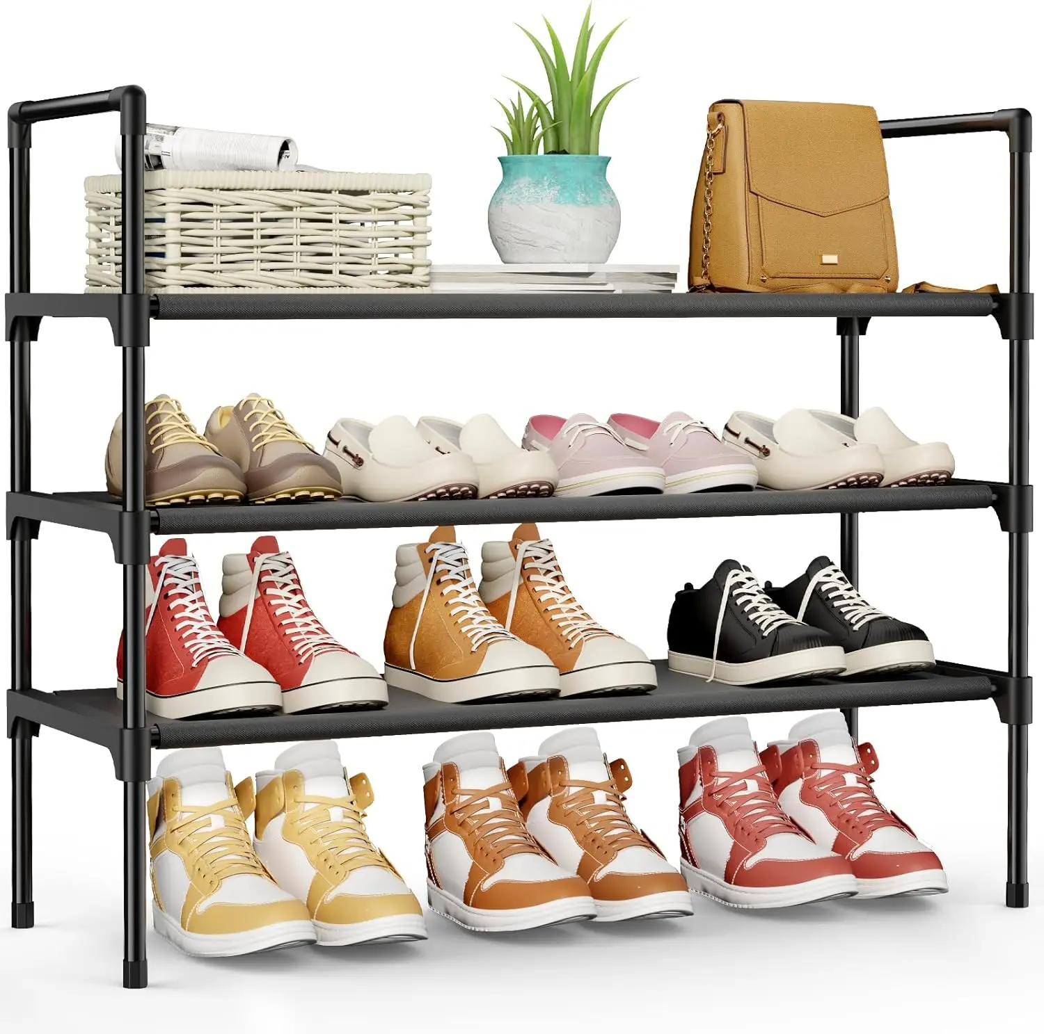 Kitsure Shoe Rack for Closet, Shoe Organizer, 27.6" Wide - 3 Tier, Black