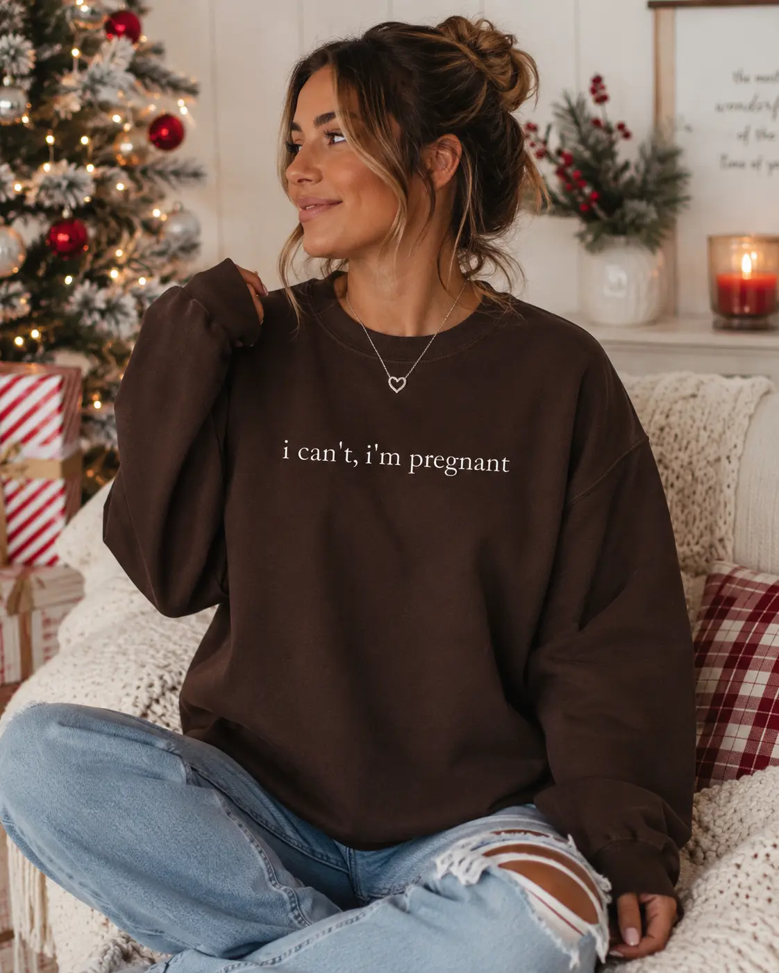 I can't, I'm pregnant Sweatshirt Funny Maternity Graphic Crewneck Cozy Holiday Winter Vibe Casual Fashion Fit Womenswear