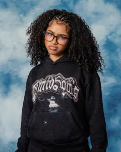 Women's Custom Dyed Stellar Hoodie Heavyweight Fitted with All-Over Rhinestones Dark Stellar Colorway Unique Aesthetic