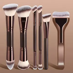6-Piece Dual-Ended Makeup Brush Set, Cosmetic Brush Set, Two-In-One Multifunctional Foundation Contour Eyeshadow Blush Brushes, Premium Synthetic Hair Beauty Tools, Face Makeup Brushes
