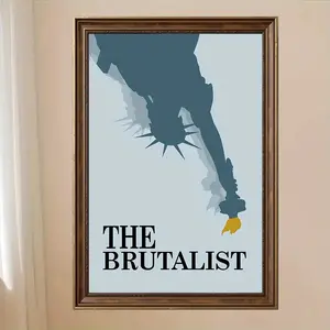 1pc Minimalist Modernist Poster - The Brutalist - Architectural Wall Art Decor with Statue of Liberty & Brutalist Building Design in Teal/Blue/Gray/Black/White - Canvas Print for Living Room, Bedroom, Office - Mid-Century Inspired Decor - Un Poster