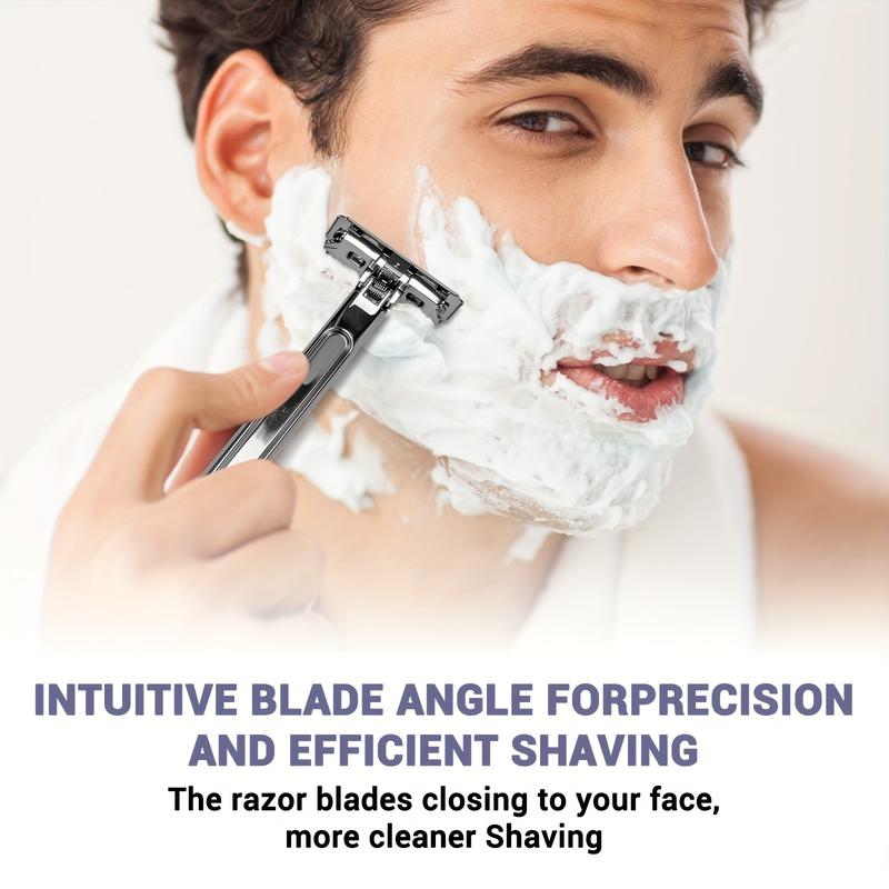 MAKEPOLO 5in1 Safety Razor Kit - All-Metal Shaver with Self-Cleaning, 15 Blades | Unisex Father's Day Gift Stainless Daily Handle Smooth Traditional Black Steel