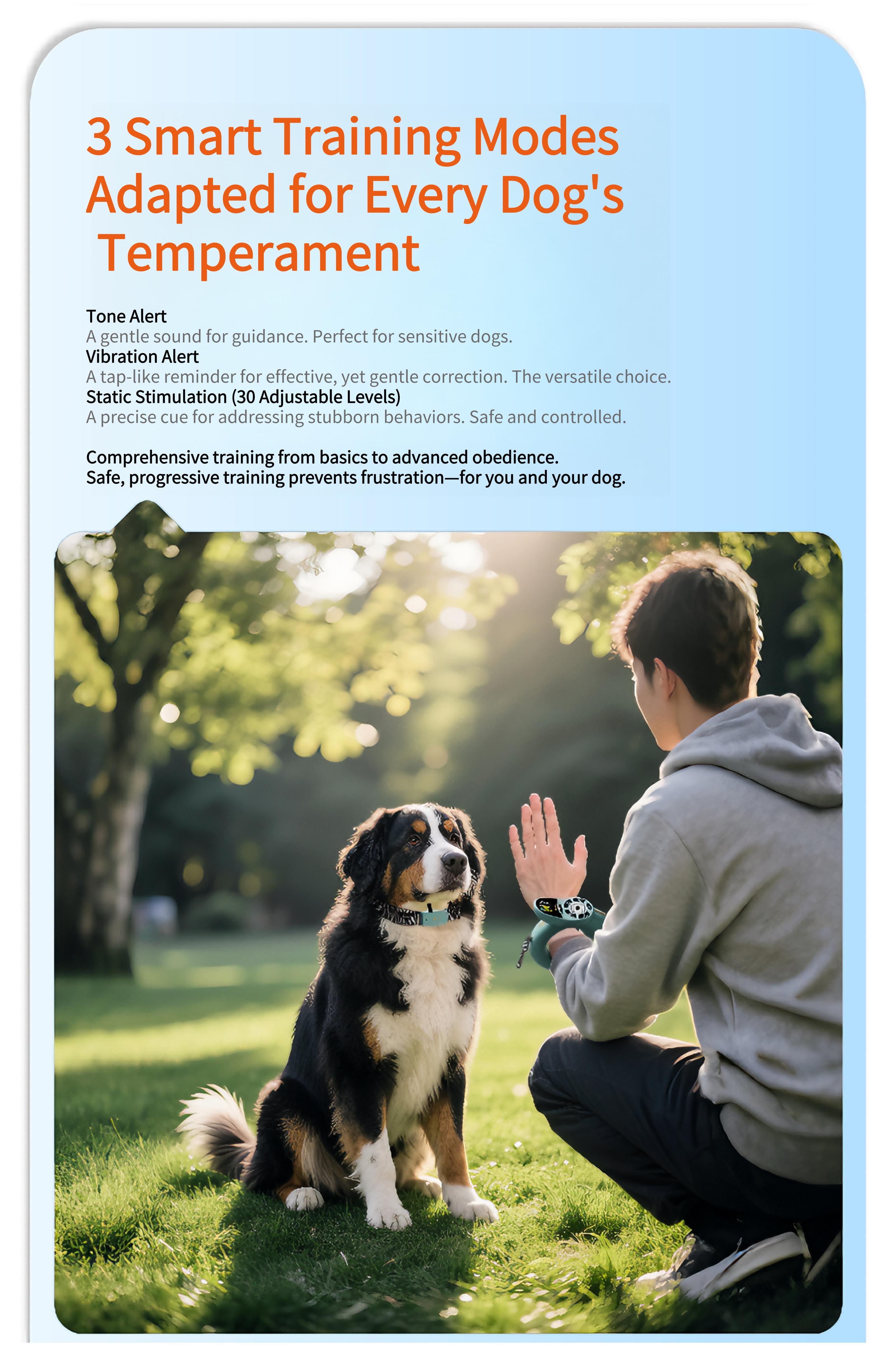 Dog Training Collar & Leash Set 3200ft Remote Control | IP67 Waterproof Built-in Light Magnetic Charging 30 Static 10 Vibration Modes for Dogs 10-120 lbs