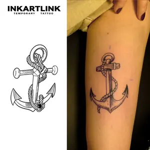 INKARTLINK Tattoo Tech, 2 Sheets Semi-Permanent Temporary Tattoos, Anchor Design, Adult Art Design,Lasts 1-2 Weeks, Waterproof, Realistic Look, No Adhesive, No Reflection,For Man And Woman,Ideal for Swimming, Party