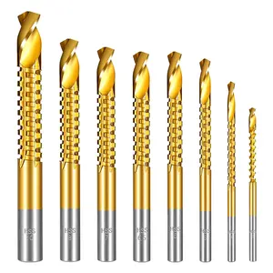 Titanium Coated HSS Twist Drill Bits, 3-10mm Serrated Side Cutting Drill Bit, Hex Shank Serrated Cutting Drill Bits, Drill Bit Woodworking Tools, Hole Holesaw Tool for Plastic Metal Wood Hole