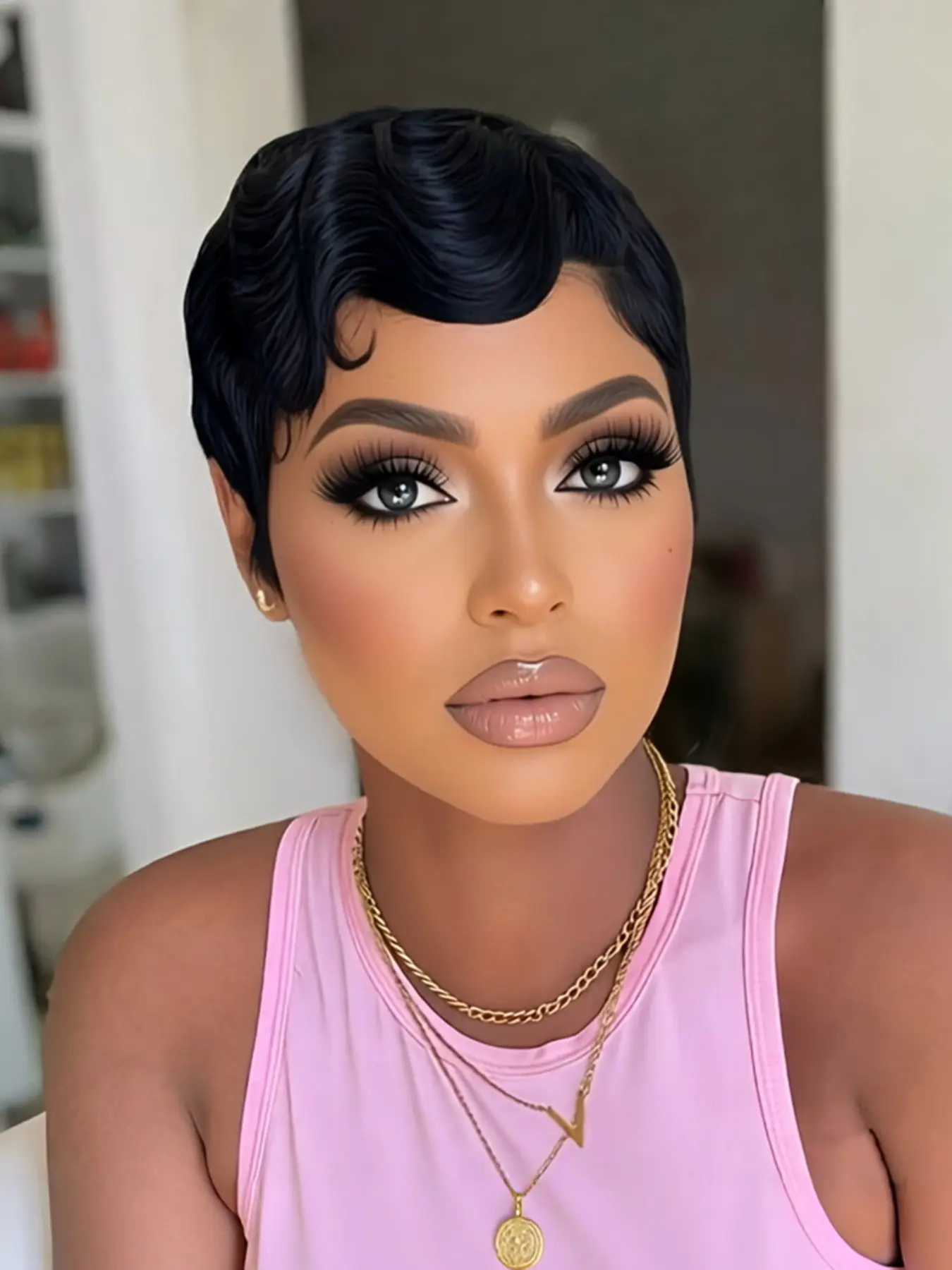 Pixie Cut Short Finger Wave Premium Human Hair Wig, Machine Made Pixie Wig for Daily Party Use, Stylish Gift Wig for Women, Pixie Cut Wigs