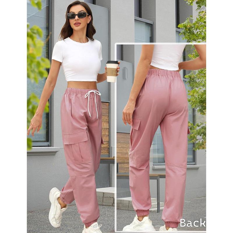 Teen Girls & Women's Pink Cargo Pants Baggy Elastic Waist Drawstring Joggers for Casual Work Wear Y2K Streetwear Bottoms