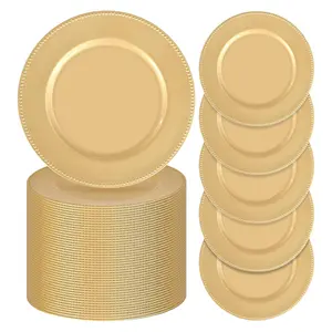 FANI 50 100 Pcs  Charger Plates Bulk, 13'' Round Beaded Dinner Charger Plates, Plastic Reusable Vintage Table Decoration for Wedding, Party, Reception, Event, Holiday Supplies