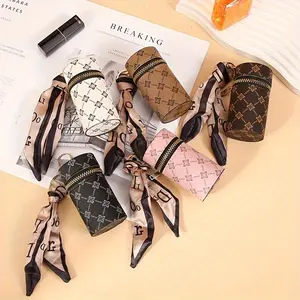 Fashionable Multifunctional Zipper Wallet Keychain - Compact Change Bag and Makeup Brush Storage, Suitable for Keys, Lipstick, Headphones - White with Black Accents, Valentine's Day, Thanksgiving Gifts