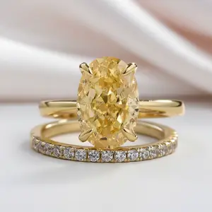 Yellow Gold Oval Cut Yellow Sapphire Engagement Ring Set