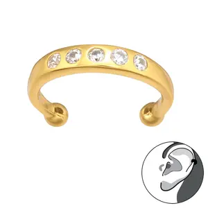 Gold Plated Plain Ear Cuff 925 Silver with Cubic Zirconia