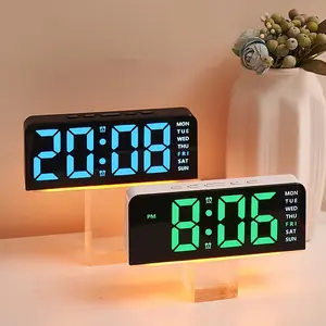 USB Powered Digital Alarm Clock with Yellow Mood Light Temperature Date Week Display Dual Alarms Snooze Electronic Table Clock 4 Levels Brightness 12/24H LED Clock Multifunctional Alarm Clock for Bedroom or Offices