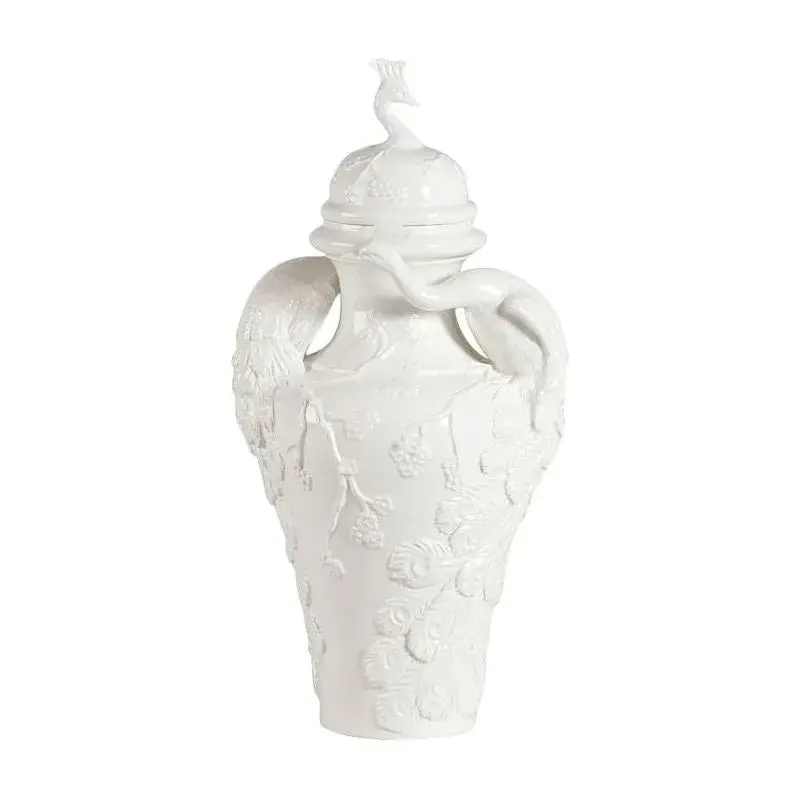 Peacock Hand Painted Italian Ceramic Urn
