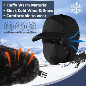 Men's Thickened Windproof Hat with Integrated Mask for Middle-Aged & Elderly Warm for Autumn Winter Cycling Sports Hat Black Gray Blue Option