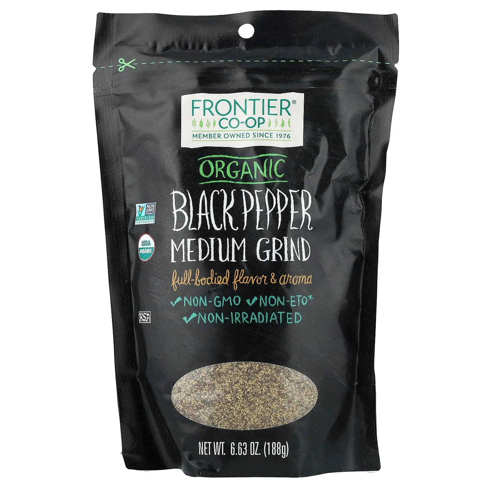 Frontier Co-op Organic Black Pepper, Medium Grind, 6.63 oz (188 g)