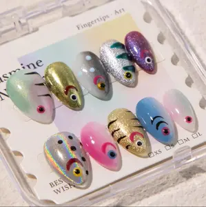 Colorful Fish Press On Nails Handmade 3D Nail Art Hand Painted Cute Gif