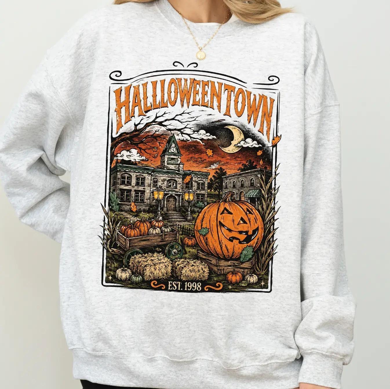 Halloweentown Est 1998 Sweatshirt, Vintage Pumpkin Poster Graphic Crewneck for Women, Retro Spooky Fall Shirt, Halloween Movie Gift