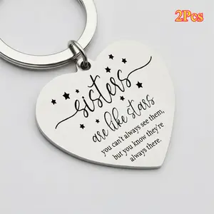 2Pcs Sister Birthday Gift Keychain Keyring - Personalized Gift for Sister - Stainless Steel - For Birthday Celebrations - Perfect Gift for Sisters