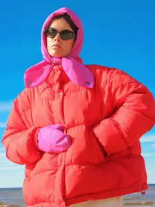 PILLOW HEADSCARF - Balaclava in Hot Pink, Scarf Quilted Shawl Bandana Puffer, Fashion Shawl 2024-25, Babyshka Style Quilted Headscarf