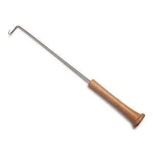 THE HOOK Pigtail Flipper with Patented Bat Handle Professional Grade Stainless Steel Shaft All Natural Wood Handle for Big BBQs