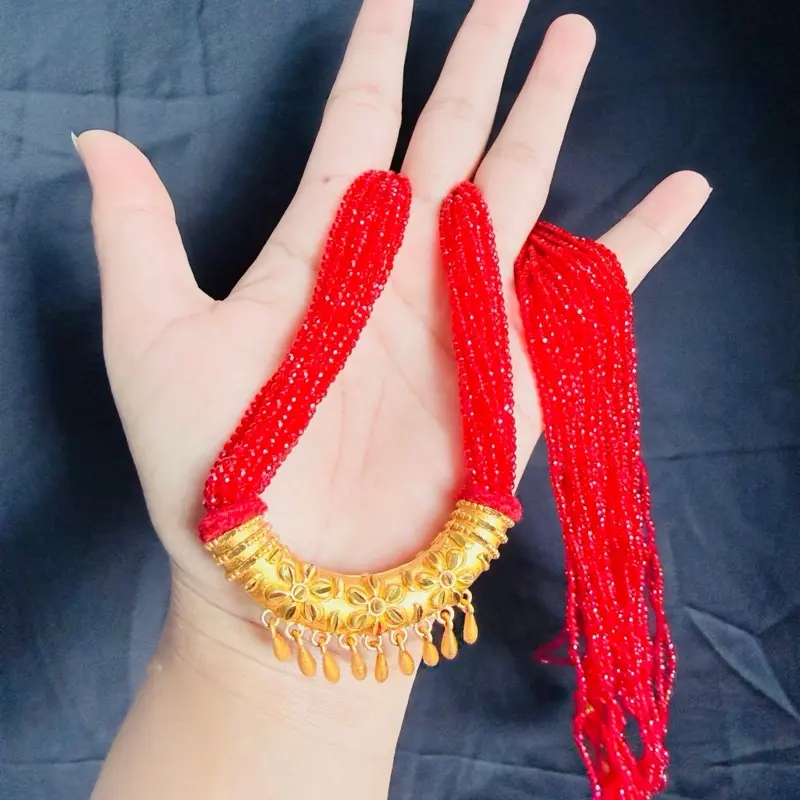 Women's Nepali Traditional C Tilhari Necklace - Gold-Accented Hydro Crystal Pendant, Fashion Costume Jewelry Accessory, Necklaces