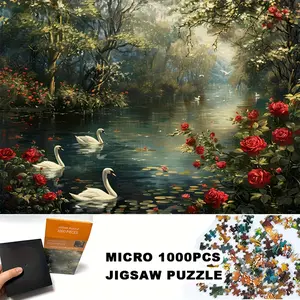 1 Box 1000pcs Mini Adult Jigsaw Puzzle Suitable for Adults - Elegant Swan on Serene Lake with Finished Picture, Challenging & Relaxing Miniature Puzzle, Portable Complex Coloring Activity, Christmas Gift & Home Decor (38.1x25.91 cm)