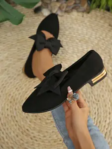2026 New Large Butterfly Low Heel Shoes, /milk Color Imitation Suede, Soft Sole Anti-Slip, All Season Casual Footwear