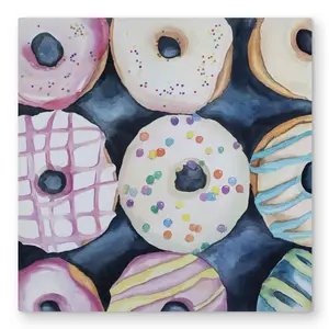 212 MAIN Vibrant Aluminium Metal Wall Artwork, 32x32 in Artistic Watercolor Doughnut Prints, Colorful Decor for Bedroom, Kitchen Home Decoration