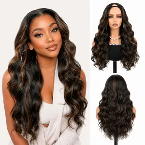 V Part Wigs Body Wavy Synthetic Wigs for Women Full Head Clip In Hair 24inch 1B/30 Glueless Wig Beginner Friendly No Glue, No Sew-in