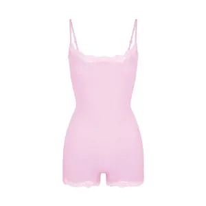 Lunaclo Lace Series Women's Spaghetti Strap Lace Trim Breathable Quick-Drying Flexible Bodysuit, Chic Lightweight High Stretch Playsuit, Seamless Basic Skin-Friendly Nightdress