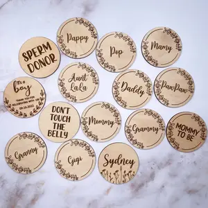 Personalized Baby Shower Pin Buttons | Pin-Back Custom Wooden Button Badge | Mommy To Be | Daddy To Be | Big Brother Pin
