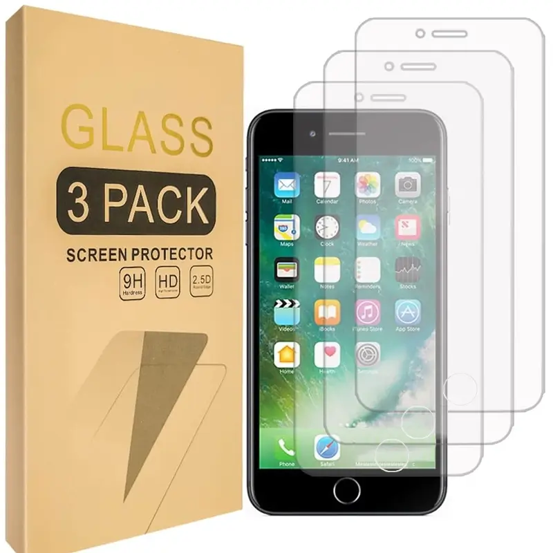 iPhone 7/8 Plus Screen Protectors Glass Cover, Cellphone Accessory, Mobile Phone Accessory, Smartphone 3-Pack Protective Tempered Glass Design, Case-Friendly Anti-Scratch Protection, Bubble-Free Ultra-Rugged, Clear