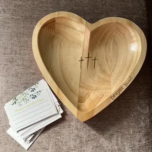 1 Set of Prayer Bowl with 24 Blessing Cards,Christian Gifts for Women Men, Heart Wood Prayer Dough Bowl, Decor Bowl, Mothers Day Gifts, Birthday, Retirement, Religious Gift for Mom Dad with Storage Bag