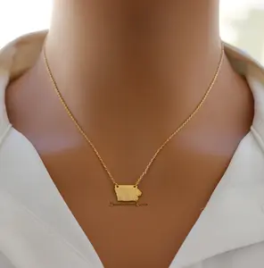 18K Gold Plated Dainty Brushed Iowa State Pendant Necklace – Minimalist Midwest Pride Jewelry for Everyday Wear