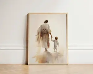 Jesus and Boy Watercolor Poster Unframed : Christian Home Decor