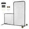 VEVOR 7x7 ft L-Screen Baseball Batting Cage Net, High-Density Sturdy Netting, Stable Steel Frame with Transport Wheels, Steel Base Stays Steady, Double-Sided L/R Dual-Use Design, Easy Assembly, Carry Bag, Ground Stakes, Pitcher & Softball Safety Protector
