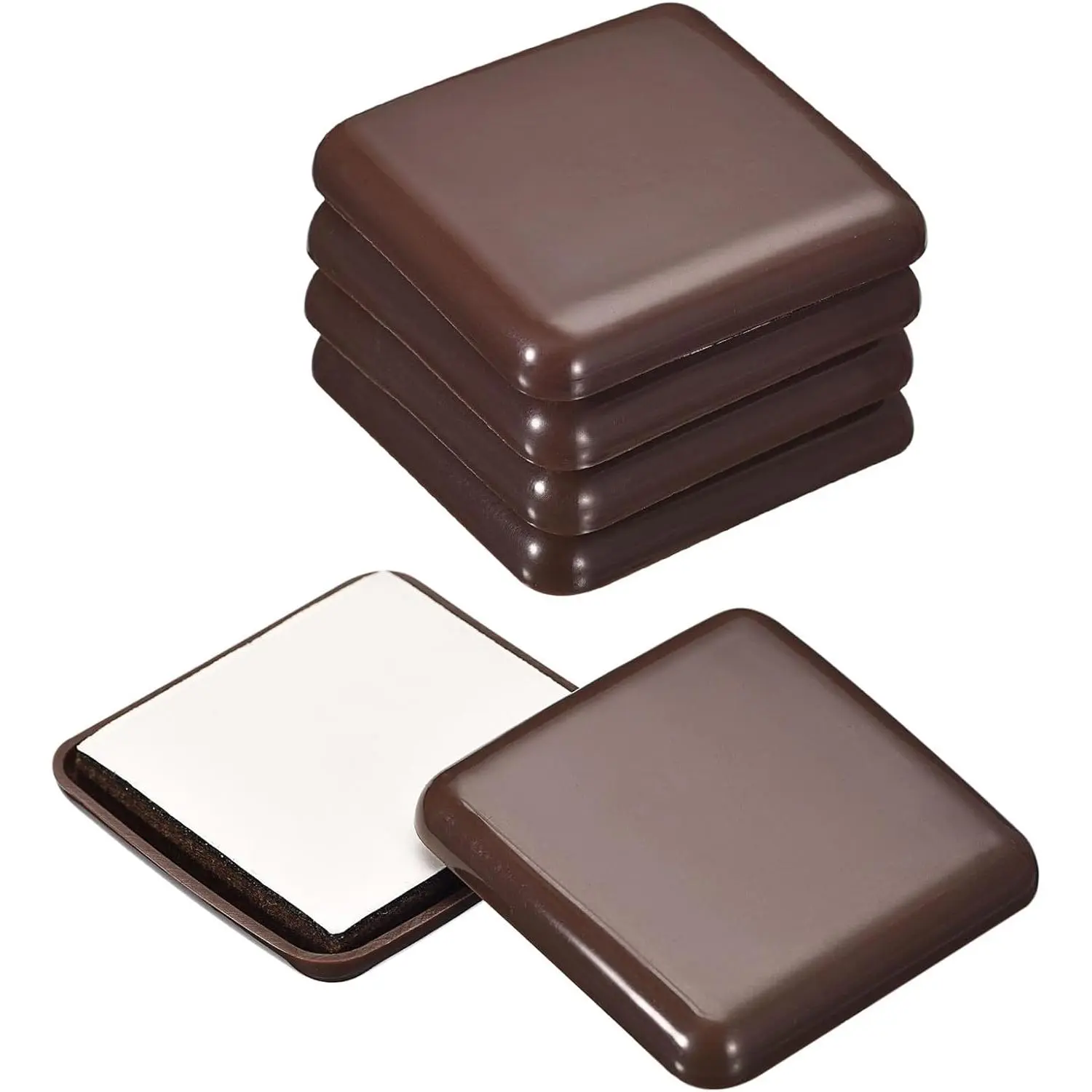 Furniture Sliders, 8-Count 2" Plastic Self-Adhesive Square Sticky Back Chair Pads - Easy Glide for Carpeted, Tile, Vinyl, Hardwood Floors (Brown), Chair Sliding Pads Sliders, Easy Glide Sliders