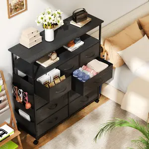 9 Drawer Dresser for Bedroom, Multi-Drawer Fabric Tall Drawer with Side storage pockets ,  Storage Drawers&Fabric Tower Chest of Drawers with Fabric Bins for Bedroom,Living Room Hallway&Closet,Girls, Storage Bin Cabinet Dark Grey Furniture