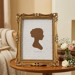 European Vintage Resin Photo Frame, Hand-Painted 3D Floral Design, Indoor Desktop Decor, Bedroom Office Photography Prop