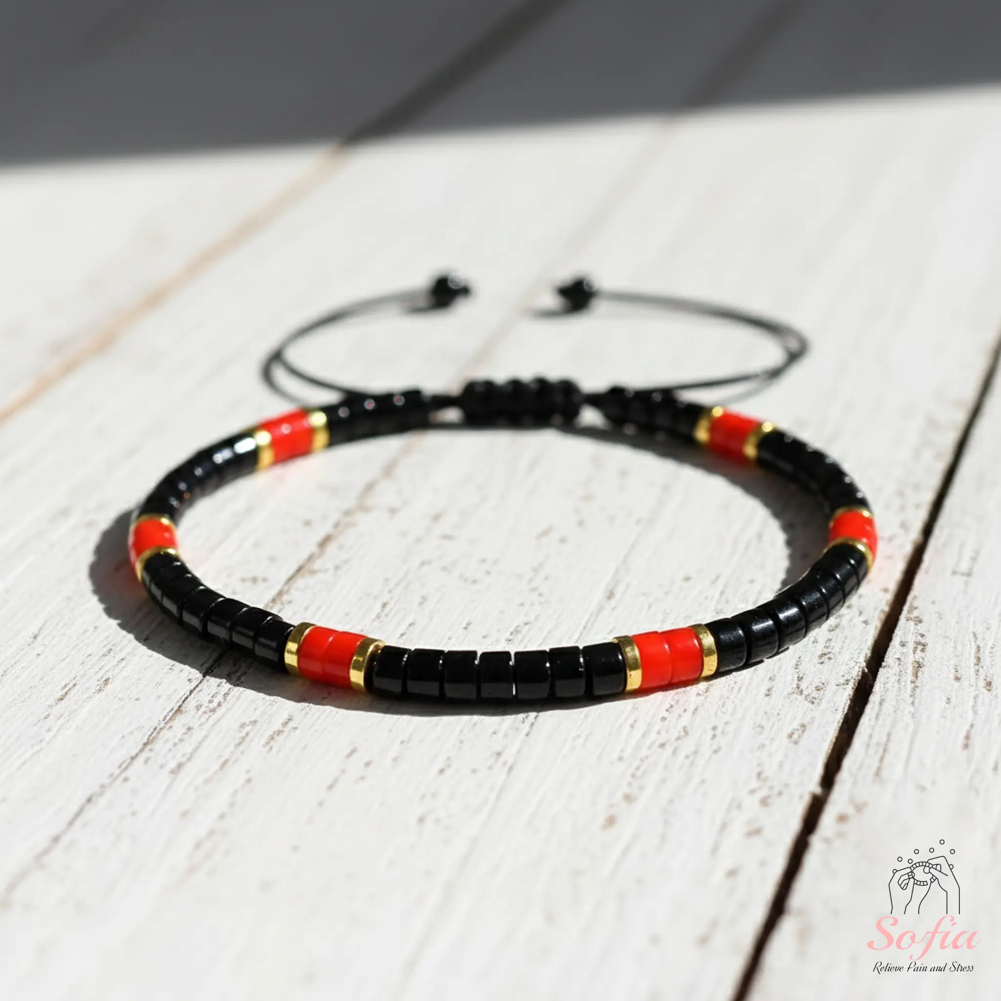 Sofia Natural Black Onyx Barrel-Shape Gemstone Bracelet, Handmade Dainty Minimalist Healing Crystal Jewelry, Daily Wear Gift for Her Him