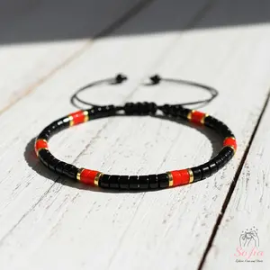 Sofia Natural Black Onyx Stone Bracelet Healing Crystal Barrel Gemstone Braided Dainty Handmade Minimalist Style for Daily Use Gift for Her Him