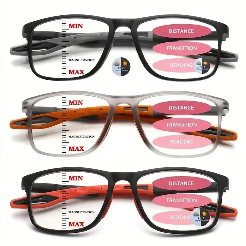 Unisex Progressive Multifocal Non-Prescription Glasses, Bluelight Blocking Anti-Blue Lenses, Oversized Frame with Spring Hinge, HD Vision Computer Readers, Colorful Dual-Tone/Dual-Color Options (Black, Orange, Clear), Anti-Blue Lenses Non-Prescription Gla