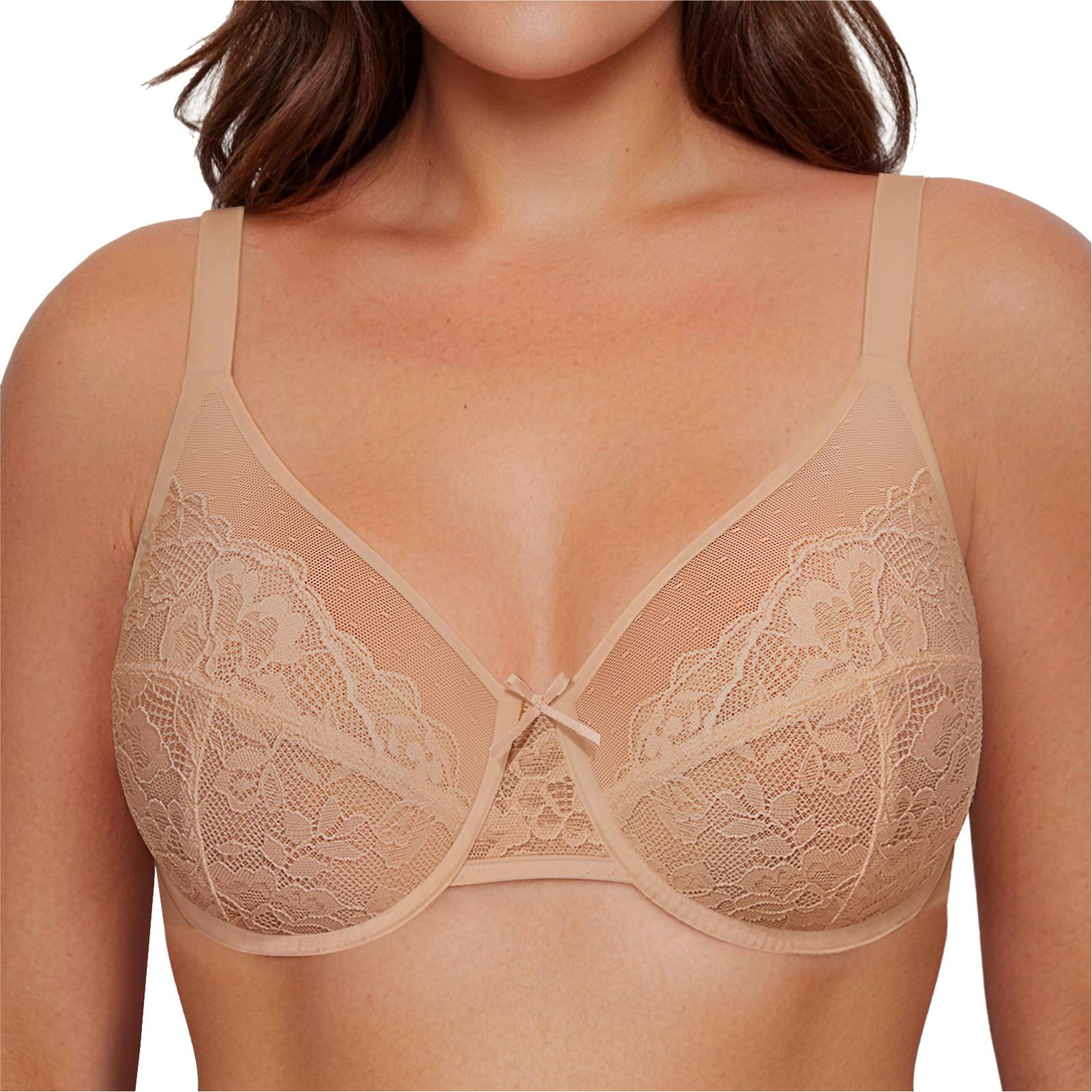 LetsJoli Enchante Floral Lace Plus Size Underwire Unlined Unpadded Minimizer Full Coverage Bra Women's Wear Comfortable Breathable Mesh Cup Plus Size  Postpartum Support Bra Thin Breathable Bra,clothes for back to school,first day of school outfits