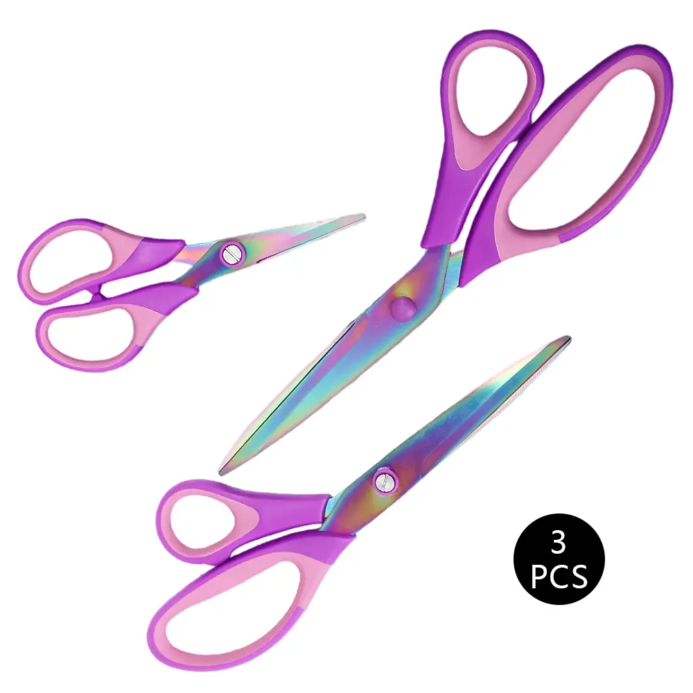 3PCS Rainbow Handle Scissors Set with Purple Handles for Crafting and Cutting