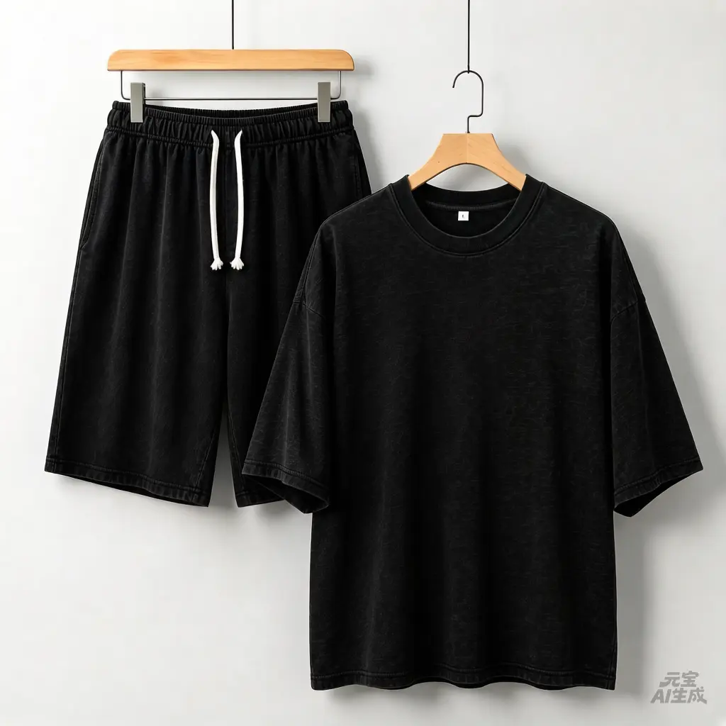 Men's 2 Piece Sets Vintage Washed 100% Cotton, Oversized Plain T-Shirt & Shorts Outfit, Grunge Streetwear Loungewear with Pockets, Thick, Outfits, 2 Pcs Set, Clothes, Menswear
