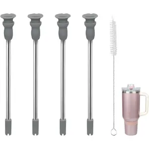 Replacement Straws Compatible With  40oz Stainless Steel Tumbler,4 Pack with 1 Brush (Grey for 40oz)